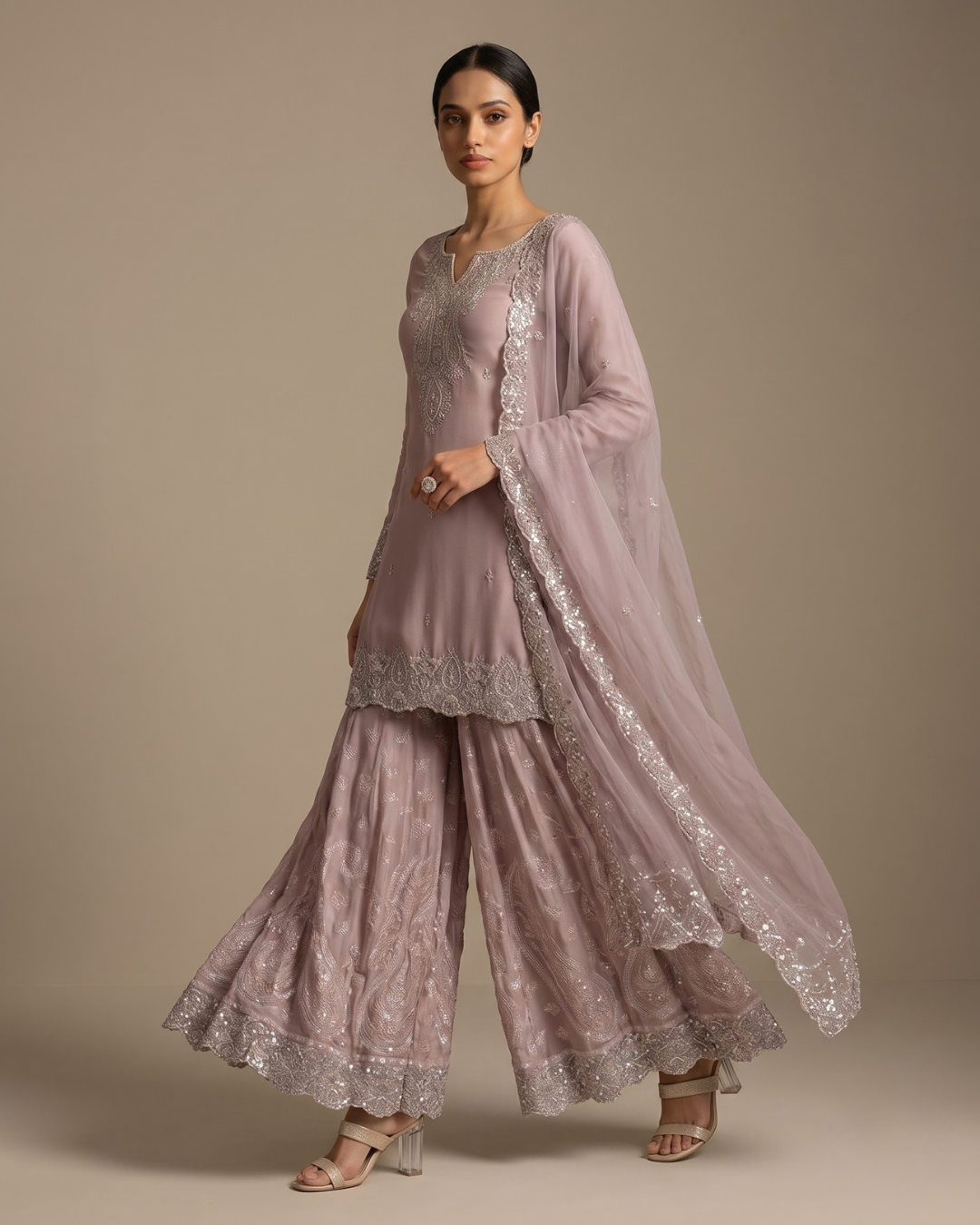 Vintage Rose Embellished 3-Piece Ghaghara