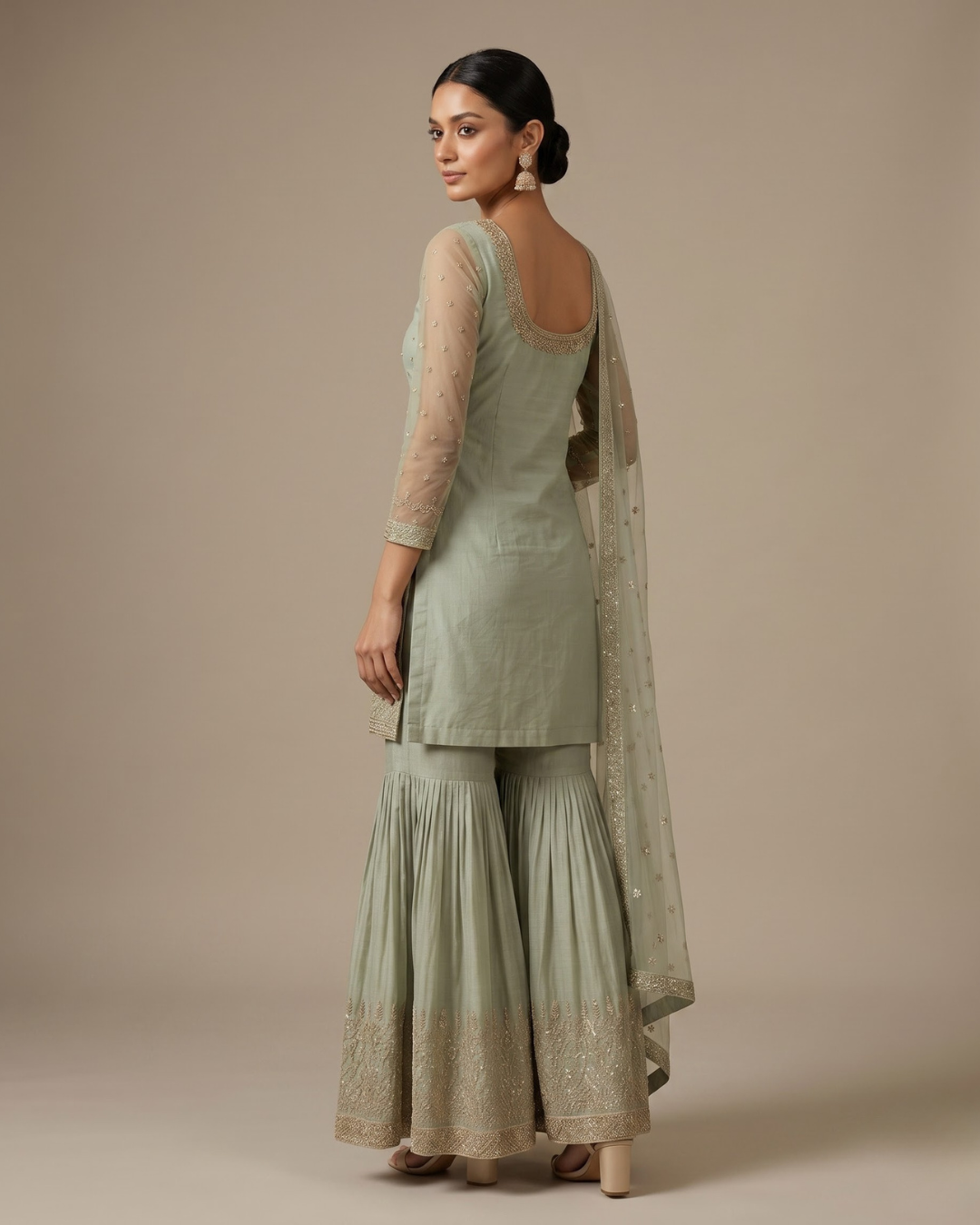 Sage Whisper Hand-Highlighted 3-Piece Ghaghara